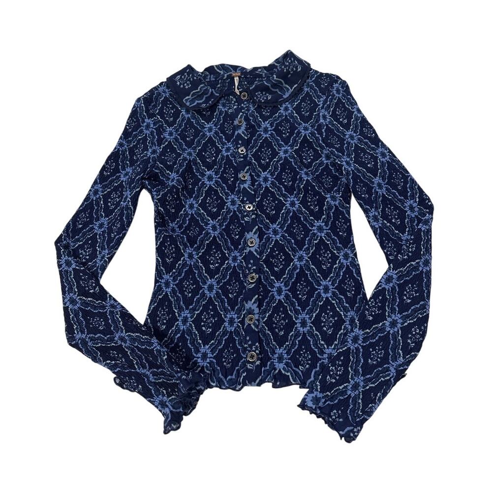 Free People Women’s Small Caught A Feeling Smocked Top Long Sleeve Boho Party - Picture 4 of 11